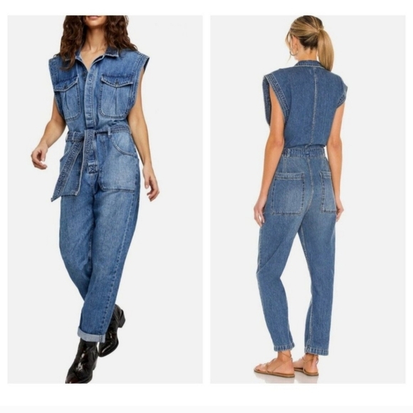 Free People Pants - Free People We The Free denim belted jumpsuit